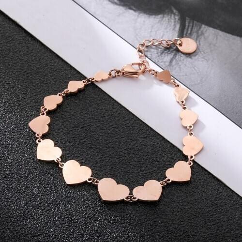 Stainless Steel Hearts Chain Bangle Bracelet For Women Rose Gold Muti Charms Bracelet Valentines Day Gift Fashion Jewelry 2019
