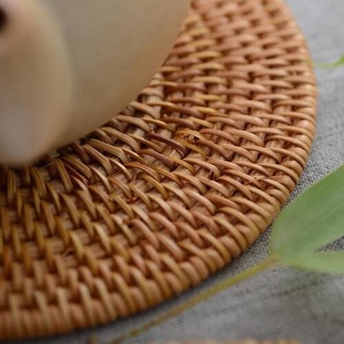 1Pc Natural Rattan Woven Heat Pad Straw Handmade Coaster Table Mats Japanese-style Pot Bowl Western Tea Cup Plate Mat