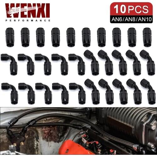 10 Pieces Black AN6 8 10 Straight 45 90 Degree Oil Fuel Swivel Hose End Fitting Oil Hose End Adaptor Kit