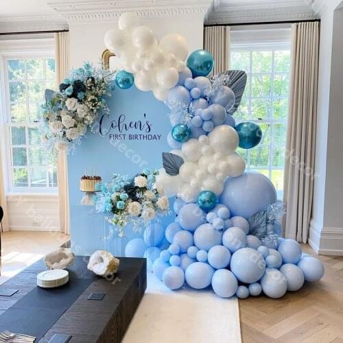 Balloons Garland Metallic Blue Globos 108pcs DIY Pastel Macaron Blue white Birthday Wedding Baby Shower Anniversary Party Decor