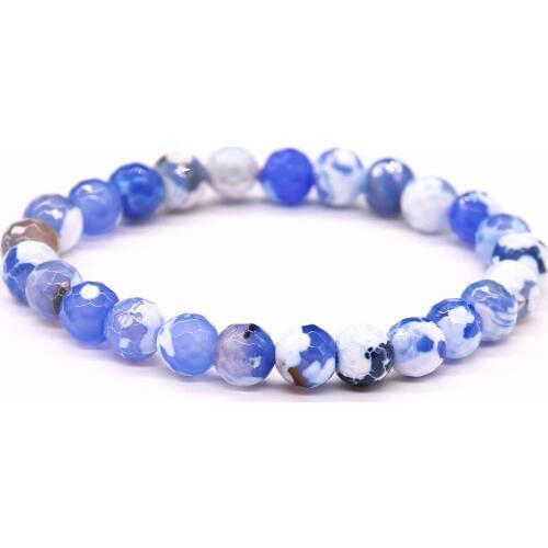 Classic Natural Stone Blue With White Section Onyx Beaded Bracelets For Men Women Male Bijoux Pulseira Jewelry Gift