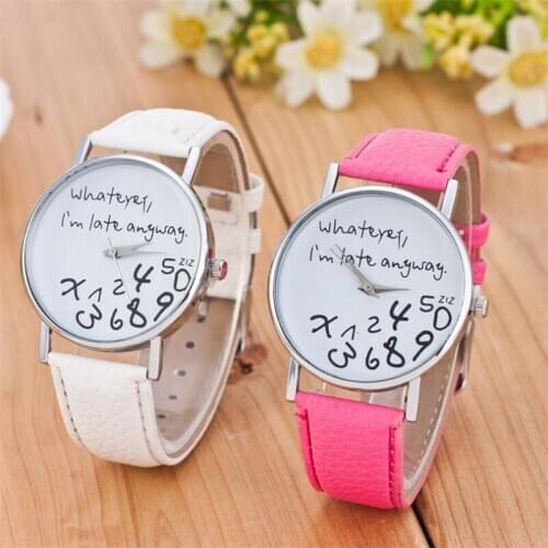 Watch Women Watches 2018 Bracelet Casual Female Clock Men Leather Wathever I am Late Anyway Letter Print Relogio