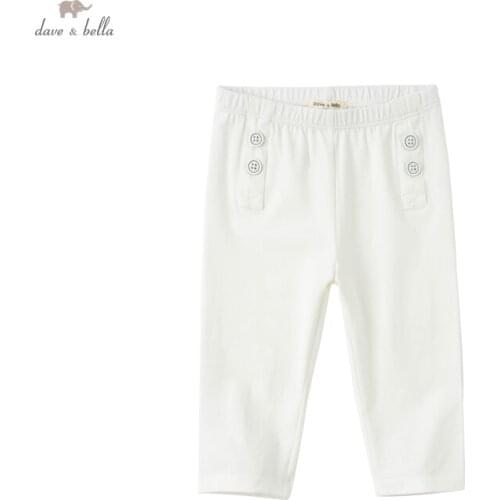 DKH17098 dave bella summer 5Y-13Y kids girls fashion solid pockets pants children boutique casual calf-length pants