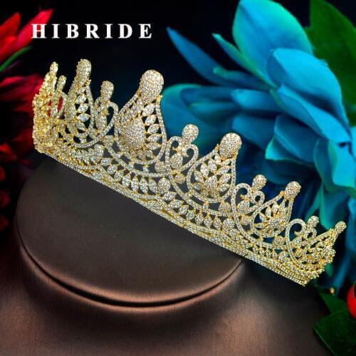 HIBRIDE Fashion Princess Tiaras Crown Inlay Rhinestone Wedding Hair Accessories Gold Color Headband Crown Jewelry C-89