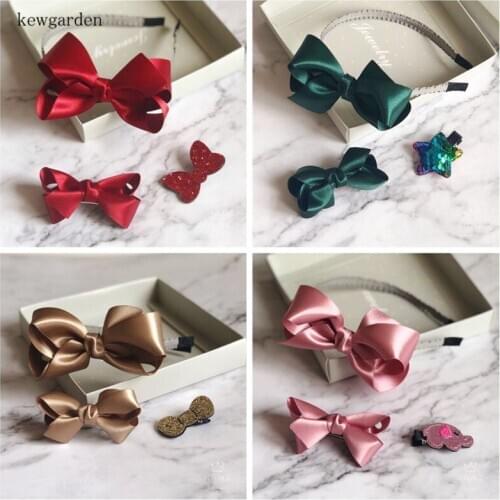 Kewgarden Baby Girls Bowknot Hair Accessories Set Hairband + Barrettes 3Pcs / Set Headwear