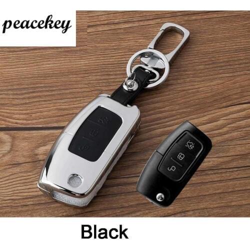 Peacekey Leather Car Key Cover wallet For Ford Ecosport Focus Mondeo Edge Fiesta Kuga Escort Car Keychain For Ford Key Rings