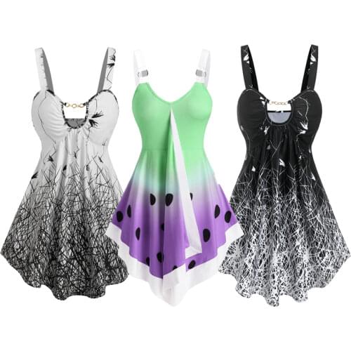 Casual Plus Size Women Chain Detail Birds Print Tank Top Spaghetti Strap Tank Top Summer Loose Gothic Steetwear 3XL