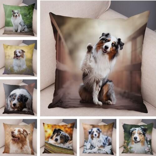 Cute Australian Shepherd Dog Pillow Case Covers Decor Pet Animal Cushion Cover for Sofa Home Children Room Soft Plush Pillowcase
