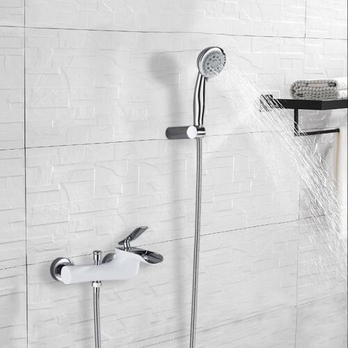 Fashion Style White Chrome Bathtub Faucet Mixer Tap With 5-Function Sprayer Hand Shower Watelfall Spout Hot and Cold Water