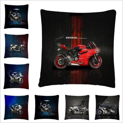 Cartoon Side View Of Sport Motorcycle Linen Cushion Cover Pillow Case for Home Sofa Car Decor Pillowcase 45X45cm