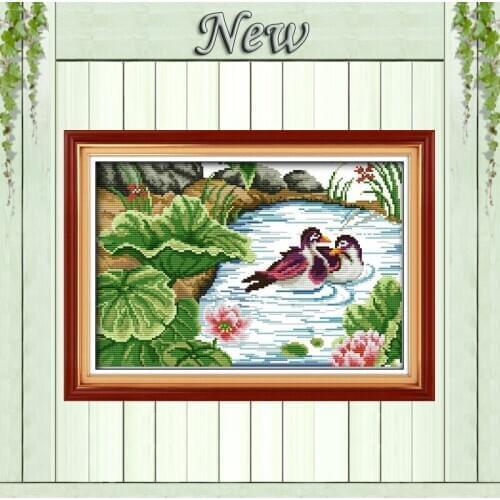 Mandarin duck in the lotus pond,Home Decor,pattern print on canvas DMC 11CT 14CT Cross Stitch kits,needlework Set DIY embroidery
