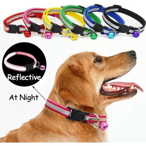 Pet Cat Dog Collar Nylon Strap Bell Reflective Collar Adjustable Collar Dog Puppy Necklace Pet Cat Safe Leash Accessories