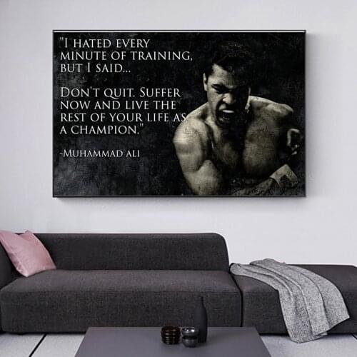Nordic Inspirational Sport Muhammad Ali Motivational Quote Canvas Painting Posters and Prints Wall Art Pictures Home Decoration