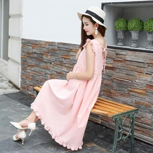 Maternity Clothing Ruffle Pregnant Clothes Women Dress Sleeveless Sweet Cotton Linen Korean Version Of Pregnancy