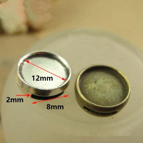 50pcs Round Cabochon 12mm Base Jewelry Findings 8x2mm Hole size Bezel Trays Round Glass Cabochon Settings Cameo DIY Bracelet