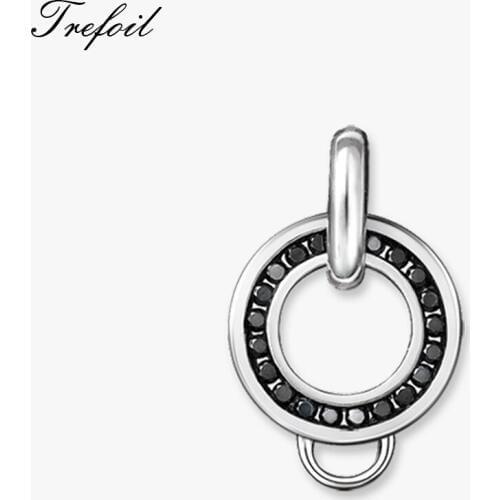 Black CZ Circle Charms Pendant Carriers, Fashion Jewelry 925 Sterling Silver Trendy Vintage Gift For Women Girl Lovers 2018 New