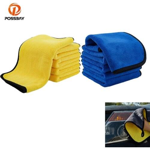POSSBAY 5Pcs 30x30CM Car Wash Towel Yellow Blue 500GSM Microfiber Home Cleaning Cloth Hemming Care Cloth Soft Drying Wash Towel