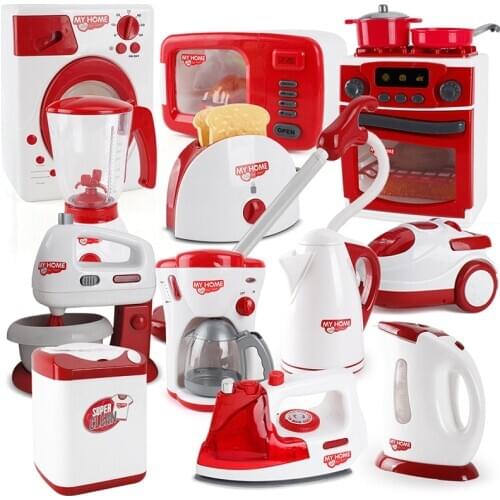 Pink Household Pretend Play Kitchen Toys Vacuum Cleaner Mixer Rice Cooker For Children Girl Educational Toy Gift