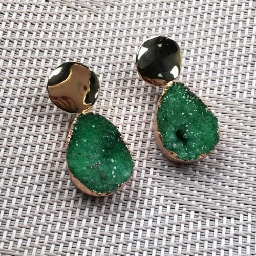 Trendy Nature Quartz Stone Earrings Stud Jewelry Green Handmade Irregular Crystal Cluster Gemstones Drop Earring Gifts for Women