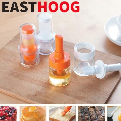 2 Types Creative Press Silicone Oil Bottle Brush Heat Resisting Oil Dispenser for Kitchen, Cooking, Salad, Bread Baking, BBQ