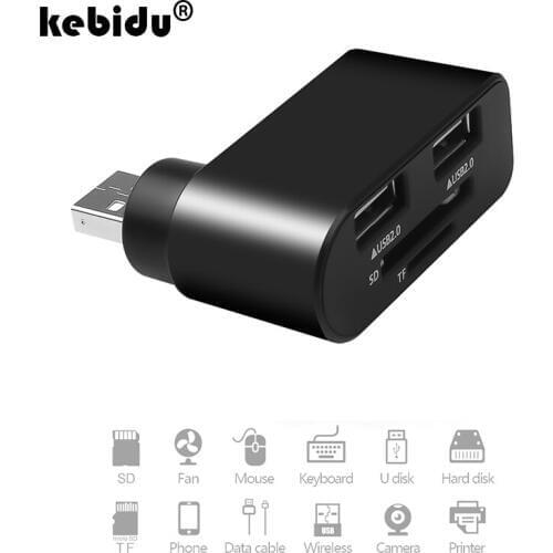 Kebidu USB HUB 2 in1 Super Speed USB 2.0 2 Port Splitter HUB USB with TF SD Card Reader for Multi-device Desktop Laptop