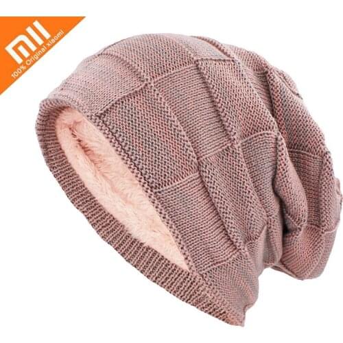 Xiaomi Knitted Hat Women Men Winter Hat Mens Winter Hats Boy Warm Plus Velvet Thicken Hedging Cap Skullies Wool Bone Male