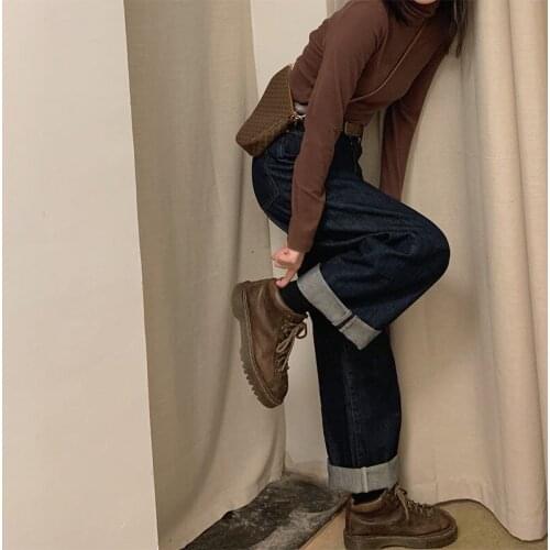 Woman Jeans Pants Straight-Leg Denim Womens Autumn Winter High Waist Loose Long Pants Pantalones Vaqueros Mujer