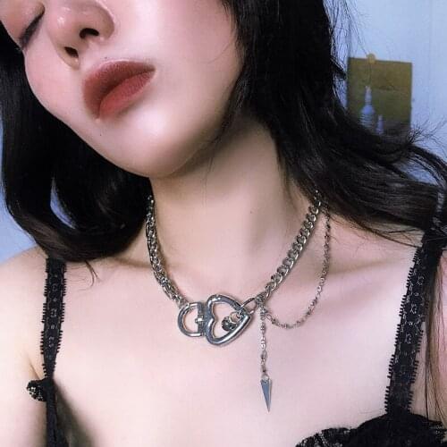 Exknl Fashion Night Club Choker Necklaces For Women Boho Heart Chain Silver Color Collar hip hop Pendant Necklace 2020 Jewelry