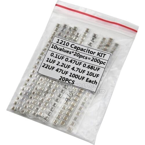 1210 SMD Capacitor assorted kit ,10values*20PCS=200PCS 100nF~100uF Samples Kit electronic diy kit