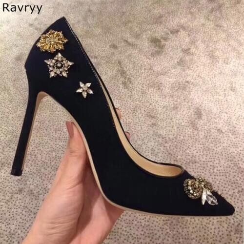 2018 Fashion five-pointed star rhinestone decor black woman high heel sexy pumps pointed toe feamle stiletto party dress shoes