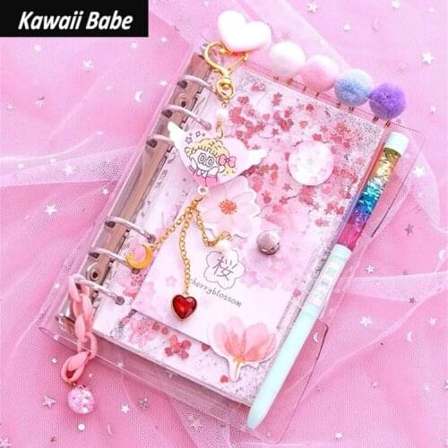 2021 Kawaii Bling Bling Cherry Blossoms A6 Loose Leaf Diary Notebook Journal Note Book Agenda Planner 160 Sheet Office School