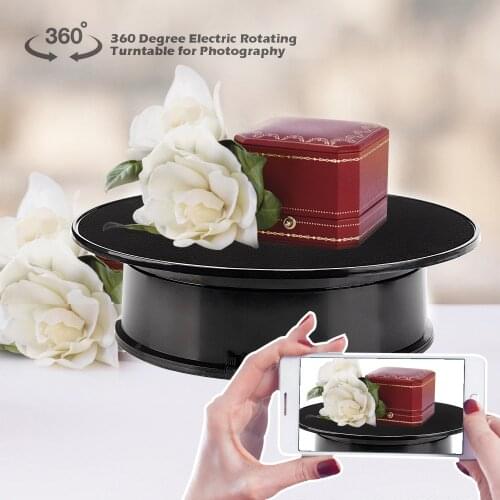 360 Degree Electric Rotating Turntable Black Velvet Top Stand Jewelry Display Stand for Photography Shooting Props Load 1KG