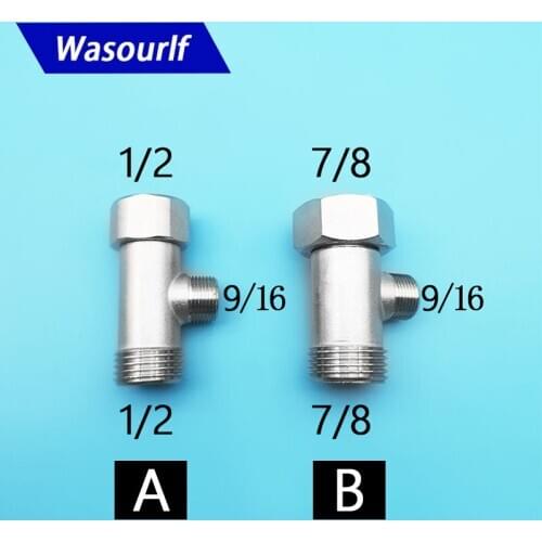 Wasourlf Toilet Adapter Tee Shape Male Female Thread 1/2 7/8 9/16 Inch Brass Material