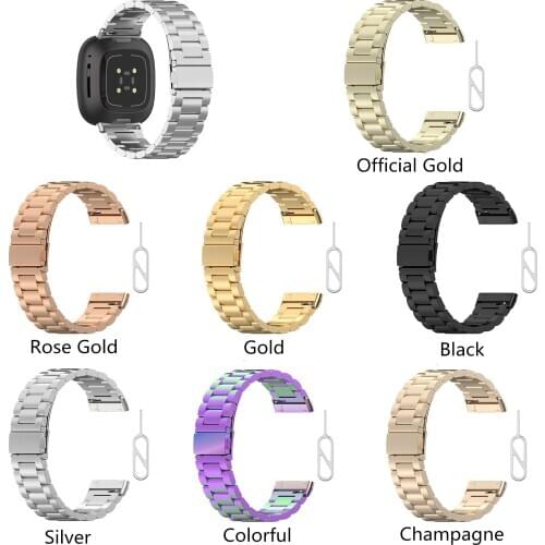 For Fitbit Sense Three-bead Stainless Steel Strap Classic Atmospheric Wristband For Fitbit Versa 3 Metal Replacement Accessories