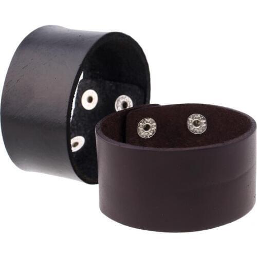 Fashion Punk Black Brown Wide Leather Wristbands Cuff Bracelet Gothic Casual Women Men Biker Simple Charm Bangle Vintage Jewelry