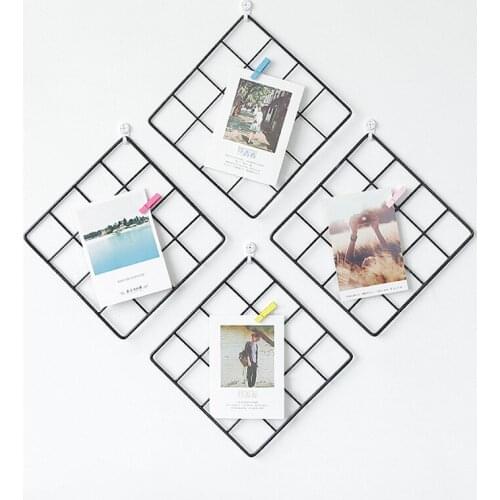 Los Fick Nordic Art Photo Displaying Frame Modern Home Wall Decoration Iron Grid Party Metal Shelf Mesh Postcards DIY Racks