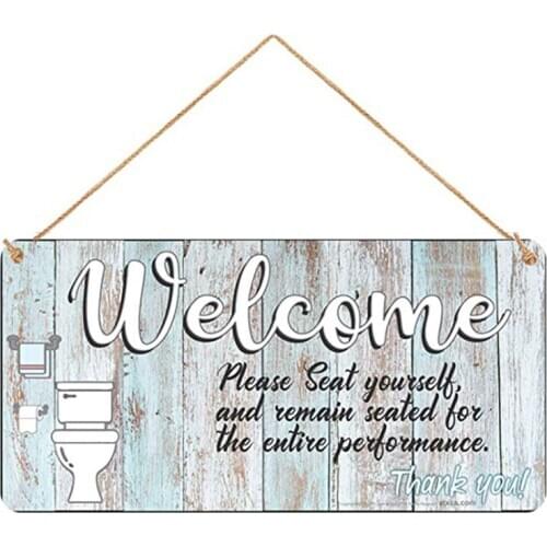 Bathroom Wood Plaque Signs Wall Hanging Welcome Seat Yourself Wall Art Sign Toilet Bathroom Bars Clubs Door Decoration
