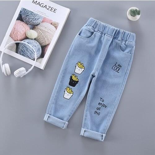 Childrens autumn jeans, childrens all-match trousers, boys and girls casual loose jeans