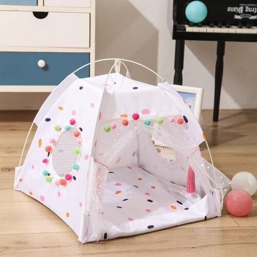 Pets Houses Detachable Foldable Cat Dogs Tent Breathable Kitten Puppy Kennel Mosquito Net Summer Sleeping Cushion Beds