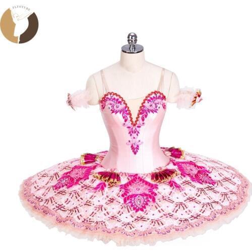 FLTOTURE Adult Pink Ballet Tutu Skirt Professional Classical Ballet Variations Costumes Tutu 12 Layers Pancake Platter Dancewear