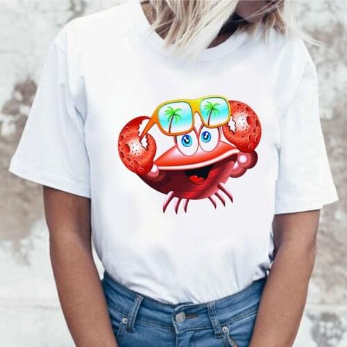 Women T Shirt Cute Crab Cartoon Printing Summer Short Sleeve O Neck Women Tops Tshirt Casual Streetwear Lady Aesthetic Tees