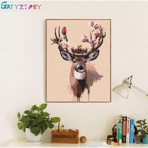 GATYZTORY Painting By Numbers Deer Picture Coloring By Numbers Acrylic Paints Animal Drawing On Canvas Home Decor