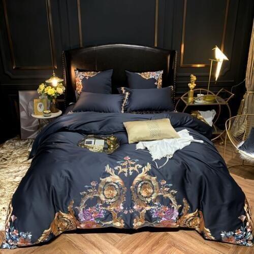 Ultra Soft Egyptian Cotton Navy Blue Bedding set Queen King size 4/7PCS Premium Embroidery Duvet cover Bed Sheet Pillow shams