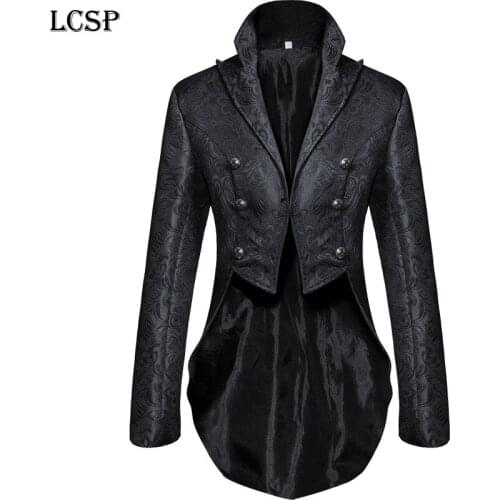 LCSP Medieval Gothic Jacquard Double Breasted Tuxedo Coat Suit Cosplay Renaissance Middle Ages Duke Retro SCA LARP Costumes
