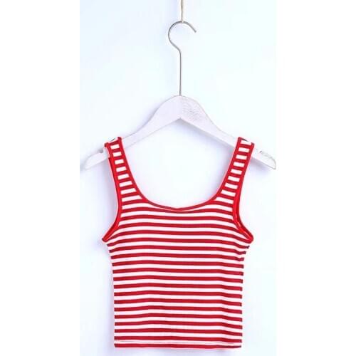 Summer Women slim red stripe Crop Top Basic Cotton Condole belt Tank Sleeveless Camisole Tops Womens Vest