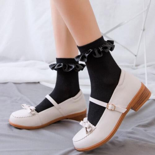 Lolita Kawaii Socks Lace Japan Style Women Cute Sokken Bow Ankle Calcetas White Ruffle Sock Harajuku Vintage Meias