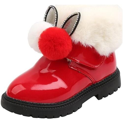 Fashion Hair Ball Baby Toddler Patent Leather Warm Children Winter Snow Boots 2020 New Girl Child Ankle Shoes 1 2 3 4 5 6 Years