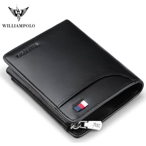 Williampolo Short Wallet Men Slim Credit Card Holder Genuine Leather Zipper Multi Card Case Slots Cowhide Leather Wallet