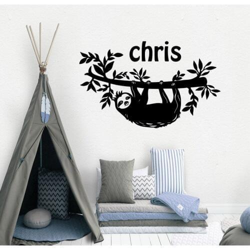 Sloth Wall Sticker Custom Name Decals Kids Room Boys Bedroom Wall Decoration Removable Home Decor Waterproof Folivora