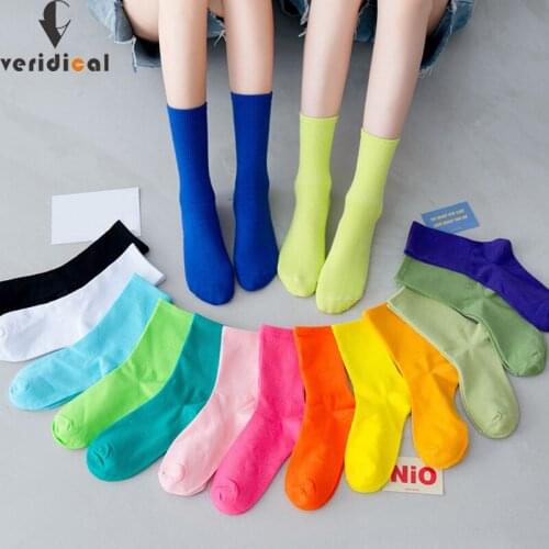 1 Pair Bright Color Combed Cotton Woman Short Socks Compression Street Fashion Young Casual Harajuku Happy Socks Good Quality